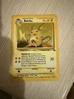 Pokemon TCG Raichu Fossil Holo Card 14/62 Unlimited Holo Rare Vintage WOTC - Image 1