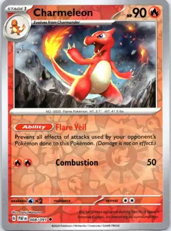 Charmeleon 008/091 - Pokemon Card Paldean Fates - Rare Reverse Holo NM - Image 1