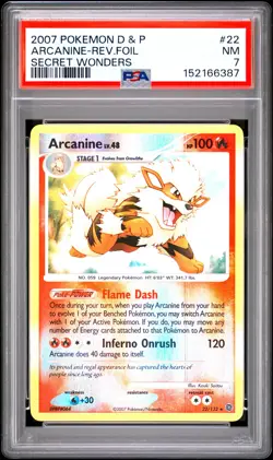 2007 POKEMON DIAMOND & PEARL SECRET WONDERS #22 ARCANINE-REVERSE FOIL PSA 7 - Image 1
