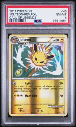 2011 POKEMON CALL OF LEGENDS #45 JOLTEON-REVERSE FOIL PSA 8 - Image 1