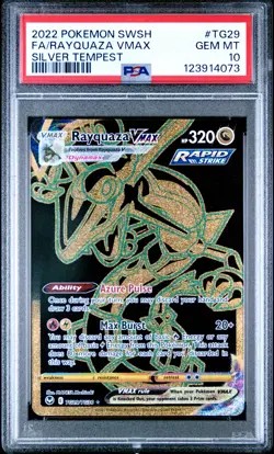 2022 POKEMON SWORD & SHIELD SILVER TEMPEST #TG29 FULL ART/RAYQUAZA VMAX PSA 10 - Image 1