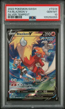 2022 POKEMON SWORD & SHIELD SILVER TEMPEST #TG14 FULL ART/BLAZIKEN V PSA 10 - Image 1