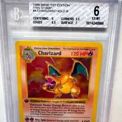1999 Pokemon Base 1st Edition Thin Stamp Charizard Holo #4 BGS 6 EX-MT - Image 3