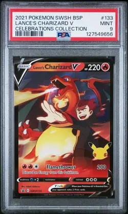 2021 POKEMON SWSH BLACK STAR PROMO #133 LANCE'S CHARIZARD V PSA 9 - Image 1