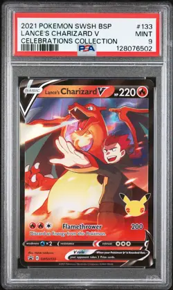 2021 POKEMON SWSH BLACK STAR PROMO #133 LANCE'S CHARIZARD V PSA 9 - Image 1