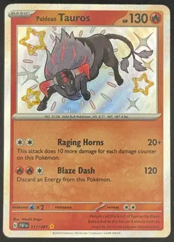 Paldean Tauros 111/091 Pokemon TCG Scarlet & Violet: Paldean Fates Shiny Rare NM - Image 1