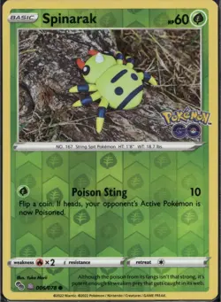 Spinarak Reverse Holo Common Pokemon GO 006/078 NM - Image 1