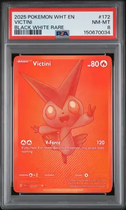 2025 POKEMON WHT EN-WHITE FLARE BLACK WHITE RARE #172 VICTINI PSA 8 - Image 1