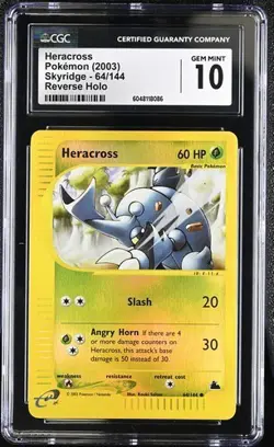 Heracross Reverse Holo CGC 10 GEM MINT Pokemon (2003) Skyridge #64/144 Common - Image 1