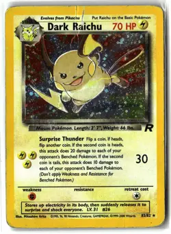 Dark Raichu ⭐ 83/82 Holo Secret Rare Team Rocket 2000 Pokemon MP/HP - Image 1