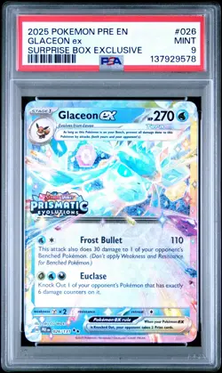 2025 POKEMON PRE EN-PRISMATIC EVOLUTIONS SURPRISE BOX EXCLUSIVE GLACEON EX PSA 9 - Image 1