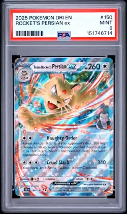 2025 POKEMON DRI EN-DESTINED RIVALS #150 TEAM ROCKET'S PERSIAN EX PSA 9 - Image 1