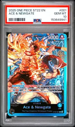 One Piece - Ace & Newgate Starter Deck ST22-001 - Ace & Newgate Leader - PSA 10 - Image 1