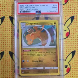 2019 POKEMON SUN & MOON TEAM UP COSMOS #119 DRAGONITE-HOLO PSA 9 - Image 1
