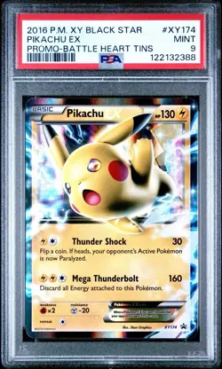 2016 Pokemon Pikachu Black Star Promo XY174 Battle Heart Tins PSA 9 - Image 1