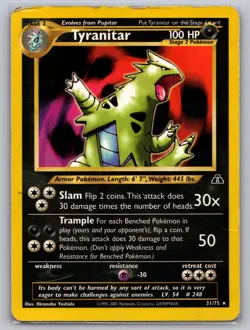 Tyranitar 31/75 Rare Neo Discovery Pokemon Unlimited Damaged - Image 1