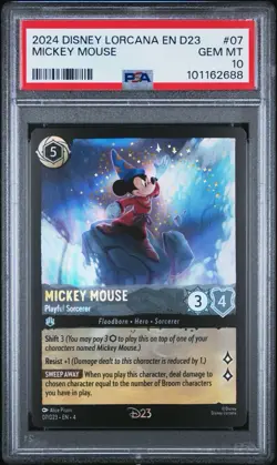 2024 DISNEY LORCANA EN D23 MICKEY MOUSE PLAYFUL SORCERER #07/D23 PSA 10 - Image 1