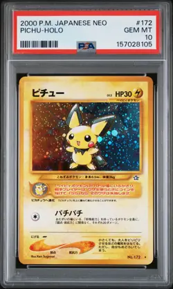 2000 POKEMON JAPANESE NEO #172 PICHU-HOLO PSA 10 - Image 1