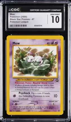 2000 POKEMON BLACK STAR PROMOS POKEMON LEAGUE #47 MEW CGC 10 GEM MINT - Image 1