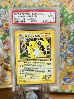 2000 Pokemon Gym Challenge 1st Edition #11 Lt. Surge's Pikachu PSA 9 MINT - Image 1