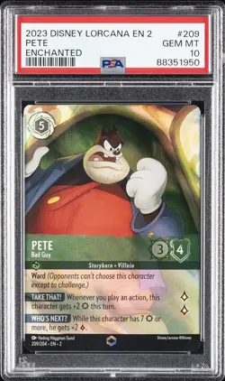 2023 DISNEY LORCANA EN 2-RISE OF THE FLOODBORN ENCHANTED PETE - BAD GUY PSA 10 - Image 1