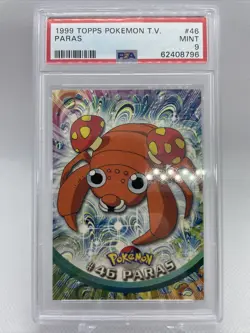 #46 Paras Topps TV Animation Series 1 Black Logo Pokemon Card PSA 9 MINT - Image 1
