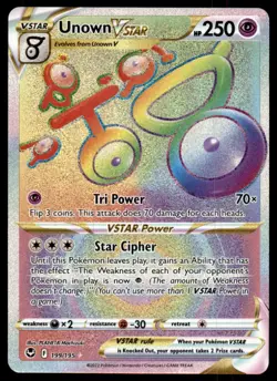 Unown VSTAR 199/195 Rainbow Rare Silver Tempest Pokemon Near Mint - Image 1