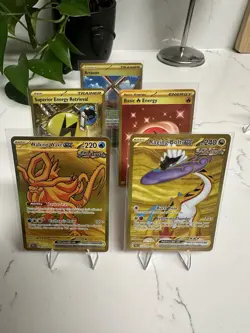 TCG Gold Pokemon Card Lot (5) Walking Wake Raging Volt Energy Artazon - Image 1