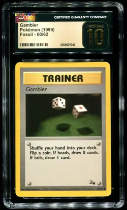 CGC Pristine 10 Gambler Fossil 1999 Pokemon Card #60 - Image 1