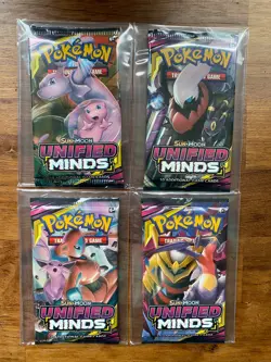Pokemon TCG Sun and Moon Unified Minds 4 Booster Pack Art Set Bundle (4) - Image 1