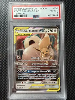Pokemon Eevee & Snorlax GX Ultra Rare Holo SM - Team Up 120/181 PSA 8 - Image 1