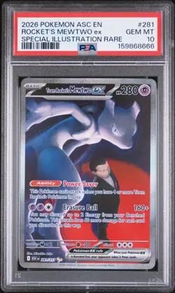 2026 POKEMON ASC EN-ASCENDED HEROES #281 TEAM ROCKET'S MEWTWO EX PSA 10 - Image 1