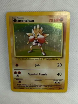 Pokemon Base Set Hitmonchan Holo 7/102 MP Moderately Played Unlimited - Image 3