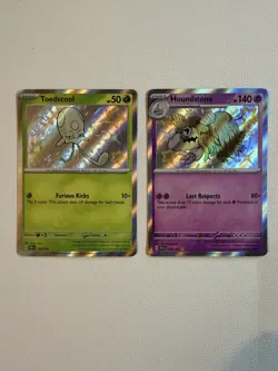 Pokemon TCG Baby Shiny Toedscool & Houndstone PAF 105/091 168/091 Holo Card - Image 1