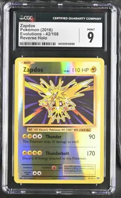 Zapdos Pokemon Evolutions 42/108 Reverse Holo CGC Mint 9 - Image 1