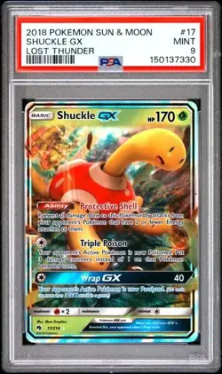 2018 POKEMON SUN & MOON LOST THUNDER #17/214 SHUCKLE GX PSA 9 MINT - Image 1