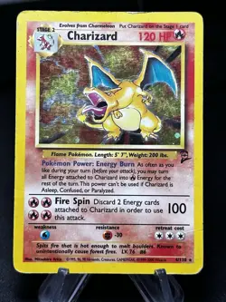 2000 POKEMON BASE SET 2 #4 CHARIZARD HOLO DAMAGED - Image 2