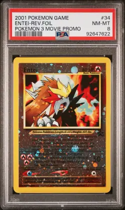 2001 POKEMON GAME MOVIE POKEMON 3 MOVIE PROMO #34 ENTEI-REVERSE FOIL PSA 8 - Image 1