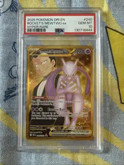 2025 POKEMON DRI EN-DESTINED RIVALS HYPER RARE TEAM ROCKET'S MEWTWO EX PSA 10 - Image 1