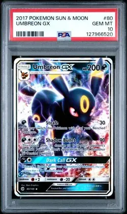 2017 POKEMON SUN & MOON #80 UMBREON GX PSA 10 - Image 1