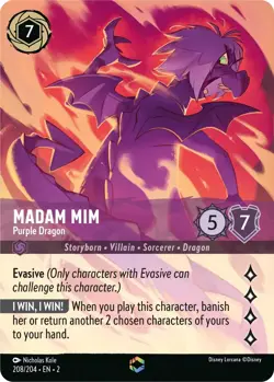 2023 DISNEY LORCANA EN 2-RISE OF THE FLOODBORN 208 MADAM MIM - PURPLE DRAGON ENC - Image 3
