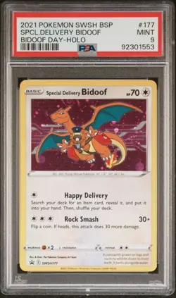 2021 POKEMON SWSH SPECIAL DELIVERY BIDOOF SWSH177 BIDOOF DAY PROMO PSA 9 Swirls - Image 1