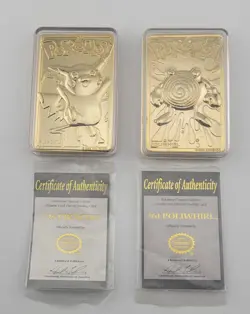 Pokemon 1999 Gold Plated 23K Pikachu & Poliwhirl Trading Card Burger King Promo - Image 1