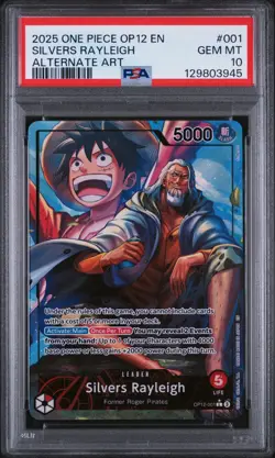 ONE PIECE OP12-LEGACY OF THE MASTER #001 SILVERS RAYLEIGH ALT ART PSA 10 GEM MT! - Image 1