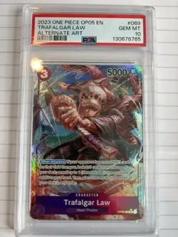 ONE PIECE OP05-AWAKENING OF THE NEW ERA #069 TRAFALGAR LAW ALTERNATE ART PSA 10 - Image 1
