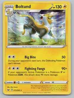 Boltund 075/202 Holo Rare Sword & Shield Pokemon Holo LP - Image 1