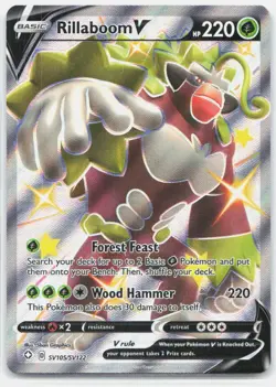 Rillaboom V SV105/SV122 Holo V Rare Shining Fates Shiny Vault Pokemon Holo NM - Image 1
