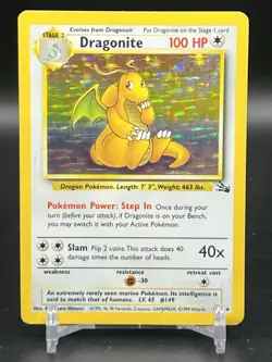 Dragonite Holo Rare 4/62 Pokemon Fossil Unlimited WOTC English HP - Image 1