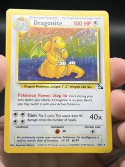 Dragonite Holo Rare 4/62 Pokemon Fossil Unlimited WOTC English HP - Image 3