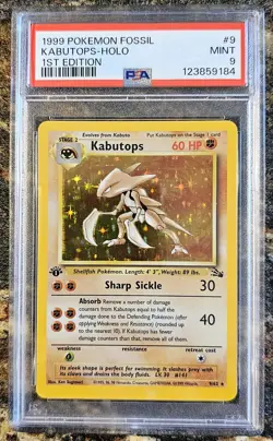 1999 Pokemon Fossil 1st Edition Kabutops 9 Holo PSA 9 MINT - Image 1